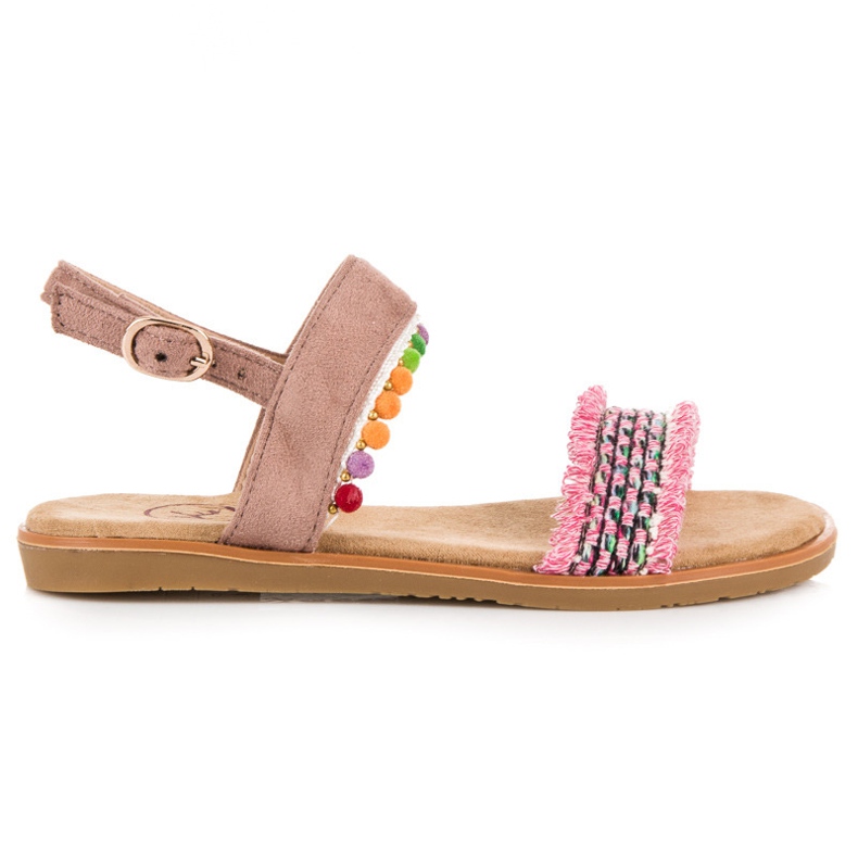 Kylie Sandale din piele intoarsa cu pompoane roz