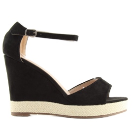 Sandale negre pe toc compensat, espadrile negre negru