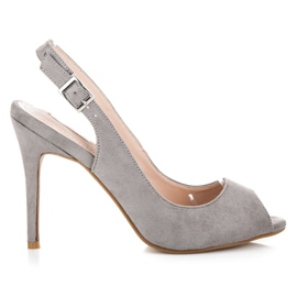 Bestelle Sandale din piele intoarsa pe toc inalt gri