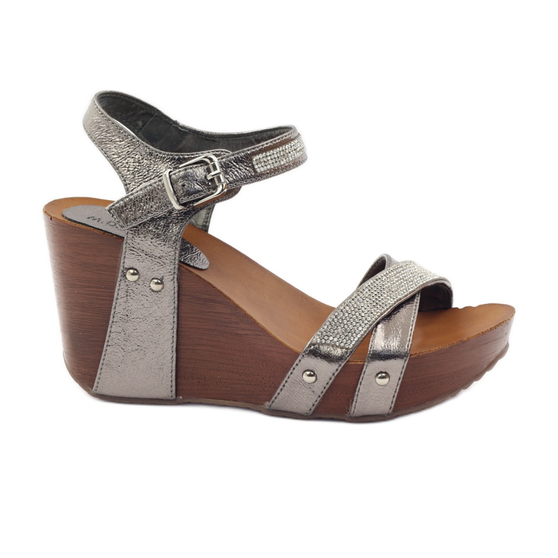 M.Daszyński Sandale cu pană Daszyński cu zirconii cubici gri