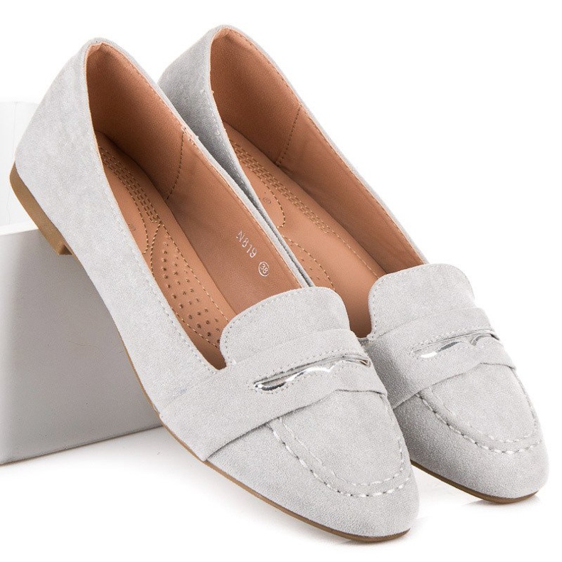 Small Swan Suede Loafers cu Brocade gri