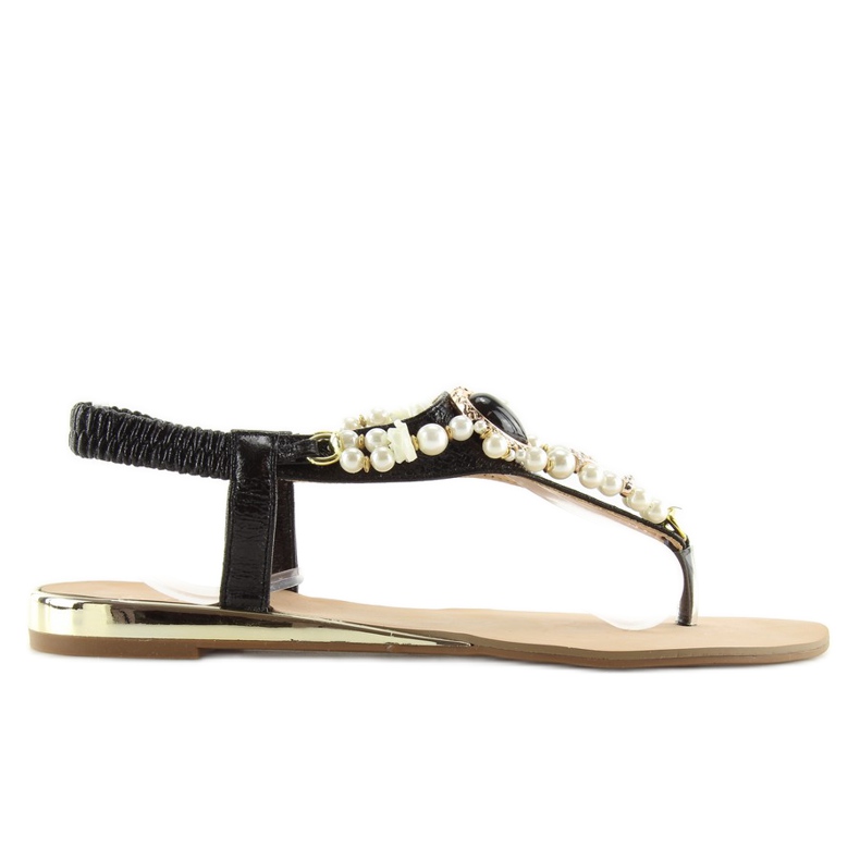 Sandale cu perle negre D580 negre negru