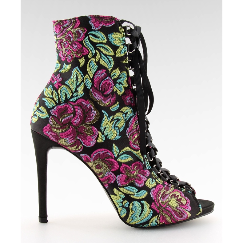 Cizme orientale cu siret NEGRU / FUSHIA galben verde violet