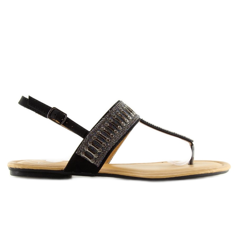 Sandale negre cu pietre negre 6700 Black negru