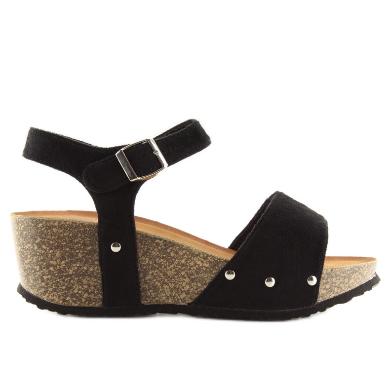 Sandale negre pe talpă de plută neagră negru