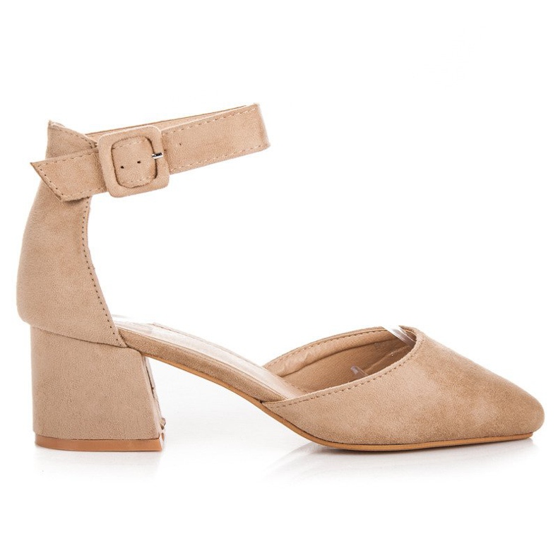 Sandale de piele intoarsa cu toc jos maro