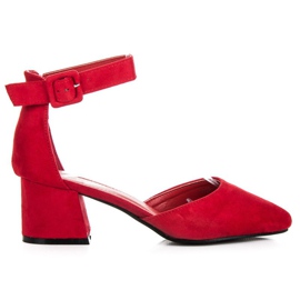 Sandale de piele intoarsa cu toc jos roșu