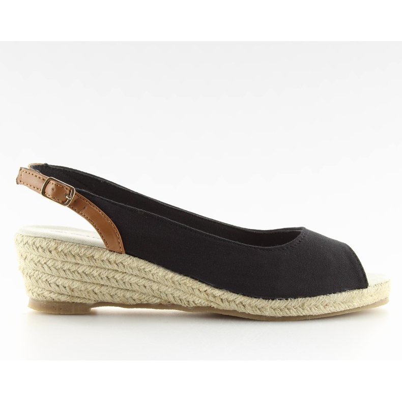 Espadrile negre pe toc mic tip pană negru