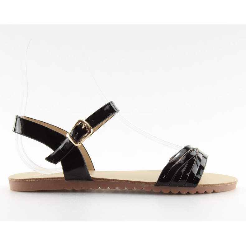 Sandale cu dungi negre strălucitoare negru Sandale cu dungi negre strălucitoare negru