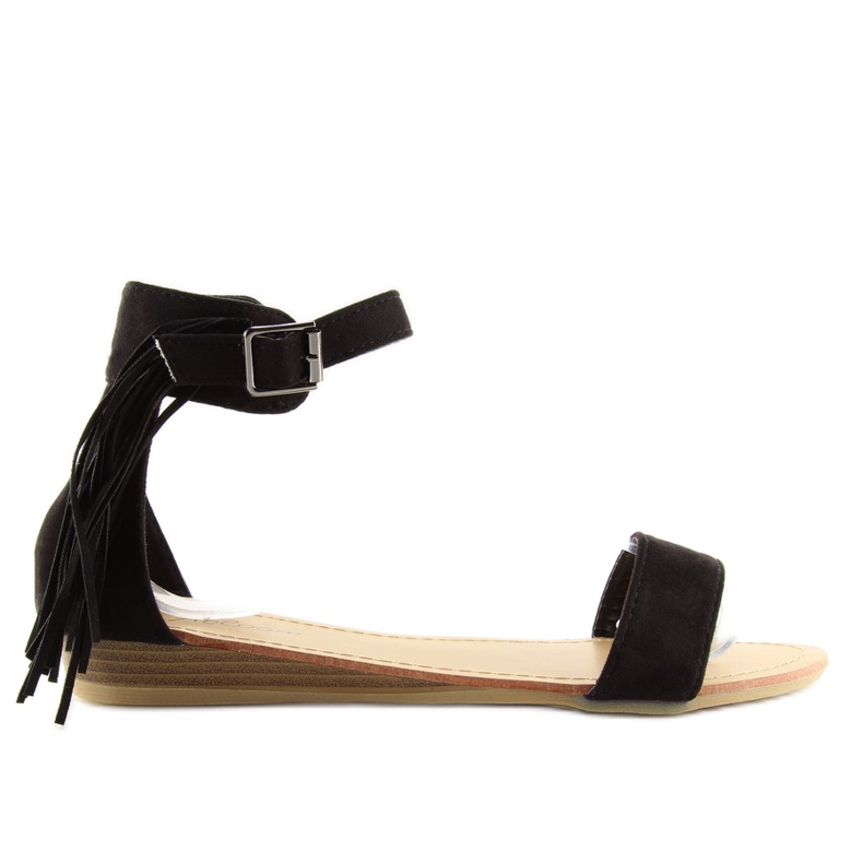 Sandale de dama negre cu franjuri negre negru Sandale de dama negre cu franjuri negre negru