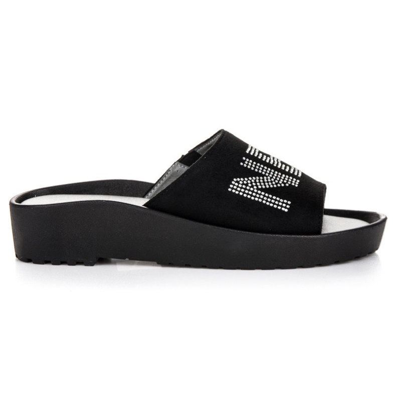 Papuci din piele intoarsa neagra VINCEZA negru