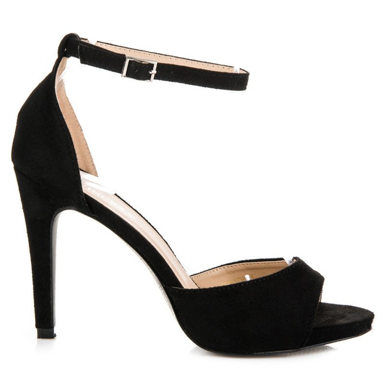 Sandale vinceza din piele intoarsa cu toc inalt negru