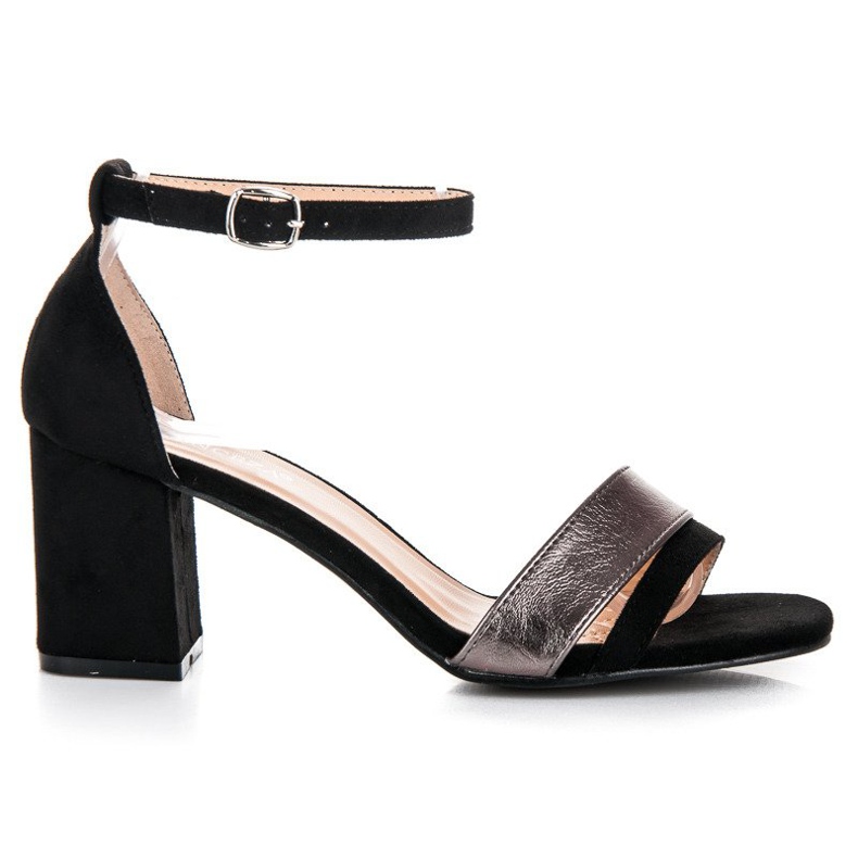 Sandale vinceza din piele intoarsa cu toc inalt negru