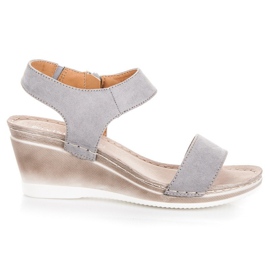 Sandale cu pană din piele intoarsa vinceza gri