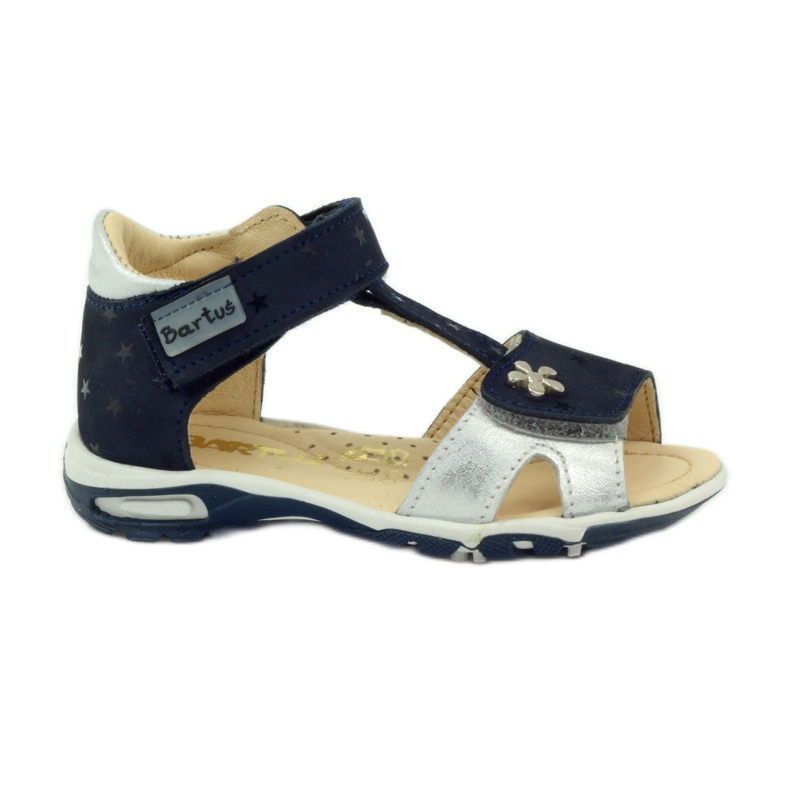 Sandale din piele pentru Velcro 138 Navy Blue/Silver Bartuś albastru