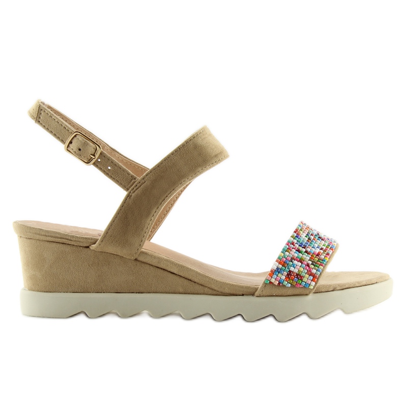 Sandale bej taupe pe toc cu pană joasă