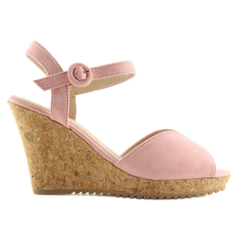 Sandale roz pe tocuri din plută 3811 Sandale roz pe tocuri din plută 3811