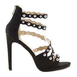 Sandale negre pe toc înalt C-37 Black negru