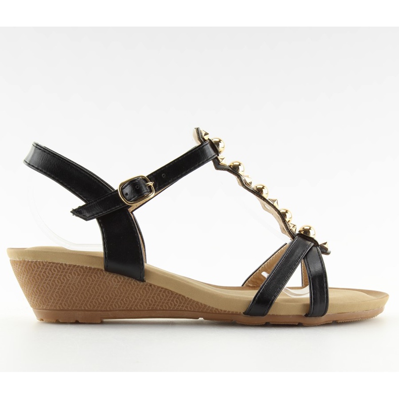 Sandale negre pe un toc cu pană joasă negru HX-1 Black