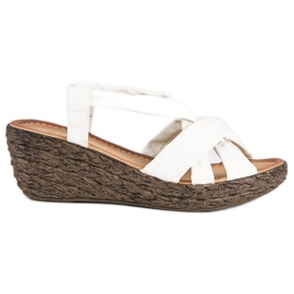 Sandale cu pană slip-on alb