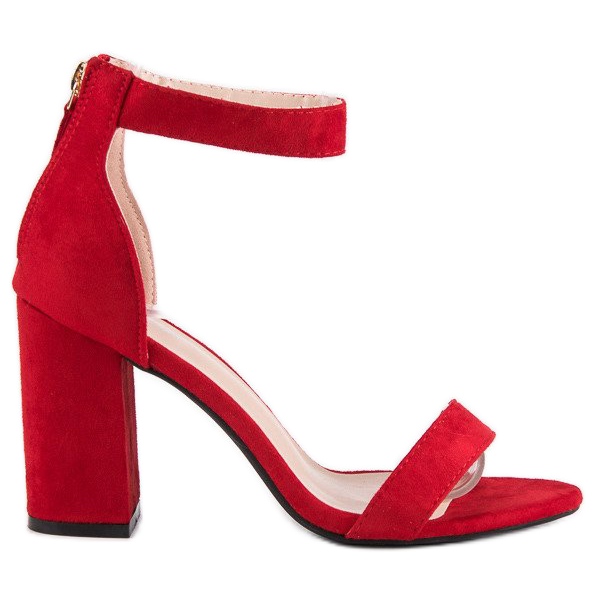 Sandale din piele intoarsa cu fermoar roșu