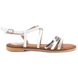 Bello Star Sandale plate cu cataramă gri alb