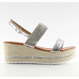 Sandale espadrile argintii GG-5 pe pane gri