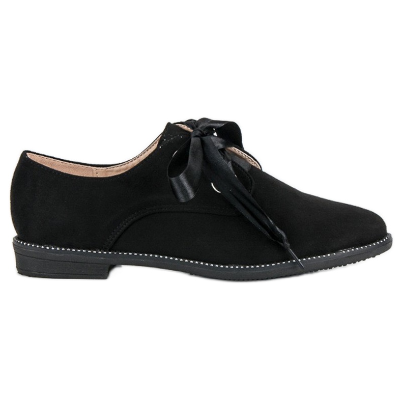 Pantofi cu panglică din satin negru