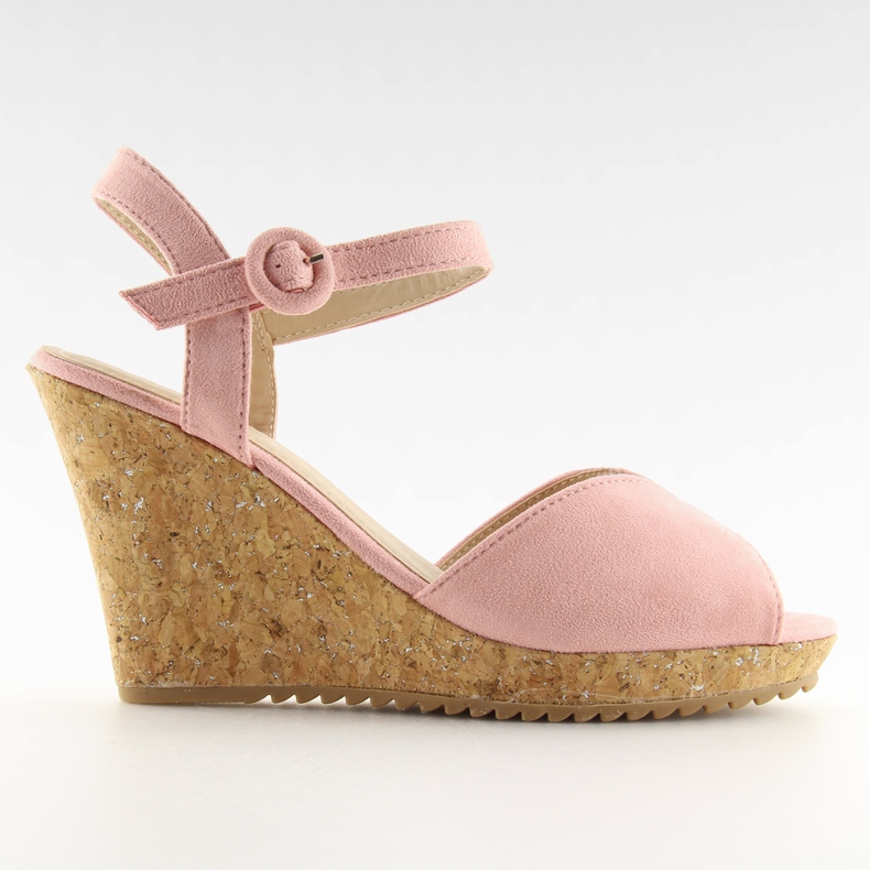 Sandale roz pe tocuri din plută 3811 Sandale roz pe tocuri din plută 3811