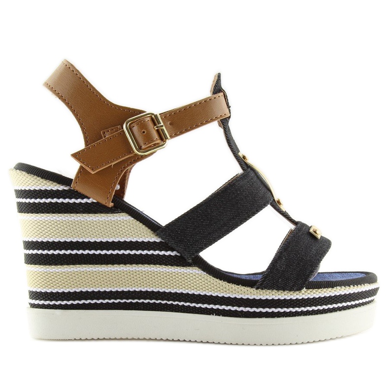 Black YQ05 Sandale negre cu pană negru