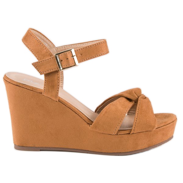 Bello Star Sandale maro cu pană multicolor