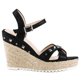 Bello Star Espadrile cu pană cu strasuri negru Bello Star Espadrile cu pană cu strasuri negru