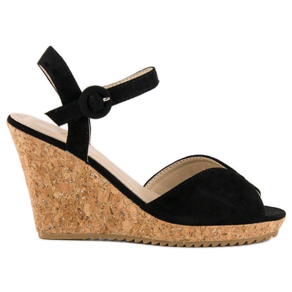 Sandale pe toc de plută negru