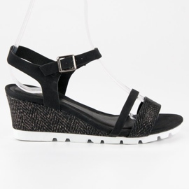 Ideal Shoes Sandale cu pană neagră negru Ideal Shoes Sandale cu pană neagră negru