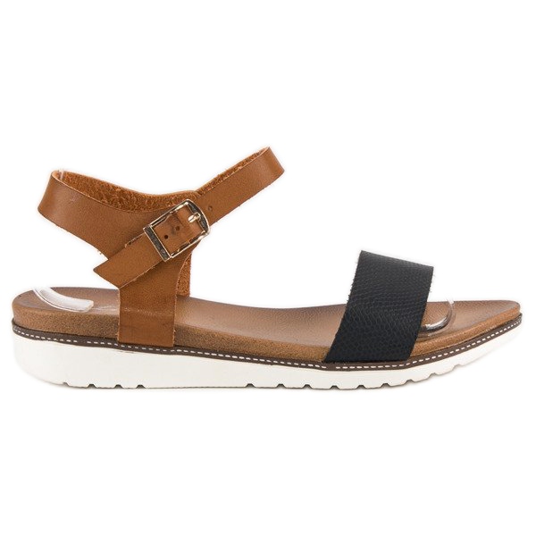 Licean Sandale plate cu cataramă maro