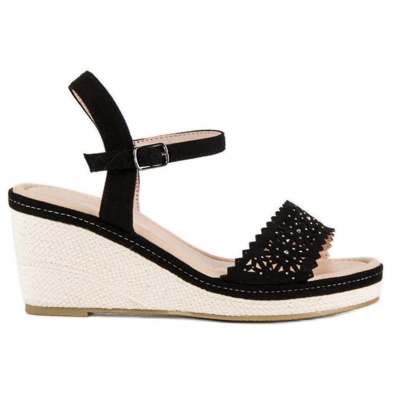 Ideal Shoes Espadrile negre pe pane negru