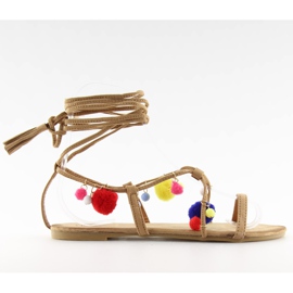 Sandale cu pompoane camel 6009 camel maro Sandale cu pompoane camel 6009 camel maro