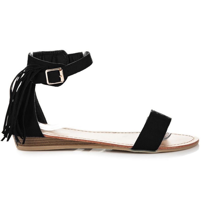 Abloom Sandale din piele intoarsa cu franjuri negru