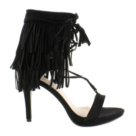 Sandale cu toc înalt cu franjuri 8125 Negru Sandale cu toc înalt cu franjuri 8125 Negru