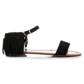 Queen Vivi Sandale plate cu franjuri negru