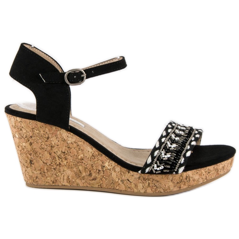 Corina Sandale pe toc de plută negru Corina Sandale pe toc de plută negru