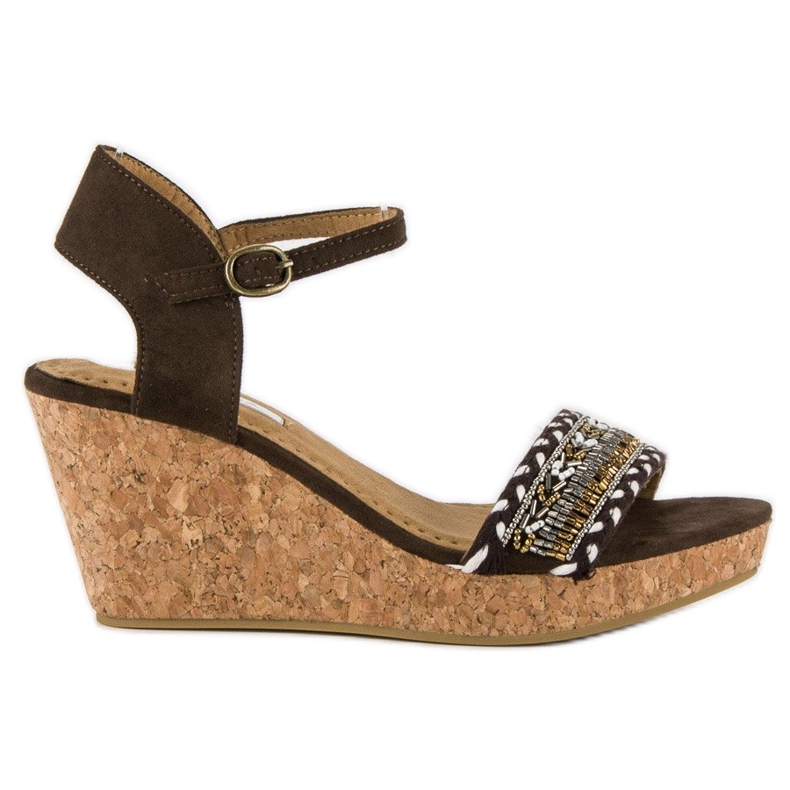 Corina Sandale pe toc de plută maro Corina Sandale pe toc de plută maro