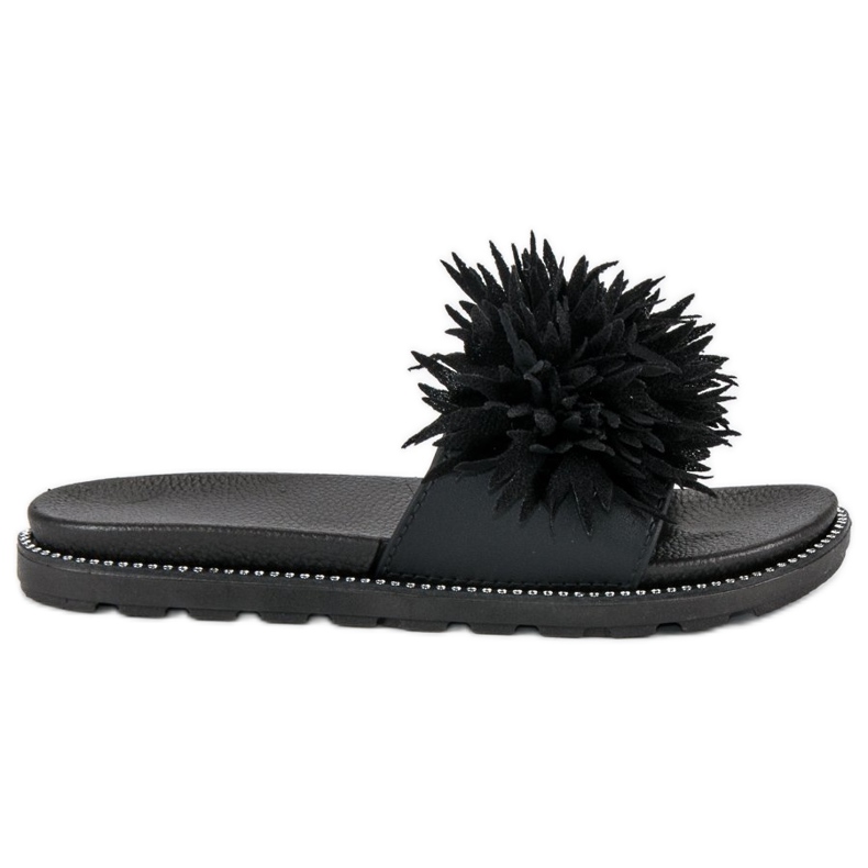 Papuci cu pompon negru Papuci cu pompon negru
