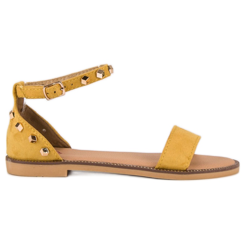 Fashion Sandale din piele intoarsa cu capse galben Fashion Sandale din piele intoarsa cu capse galben