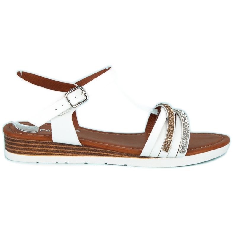 Fama Sandale pe toc cu pană joasă alb