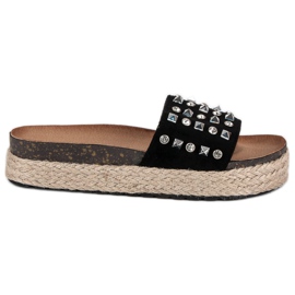 L. Lux. Shoes Espadrile șlapi cu știfturi negru L. Lux. Shoes Espadrile șlapi cu știfturi negru