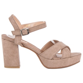 Flyfor Sandale de piele intoarsa cu toc inalt maro