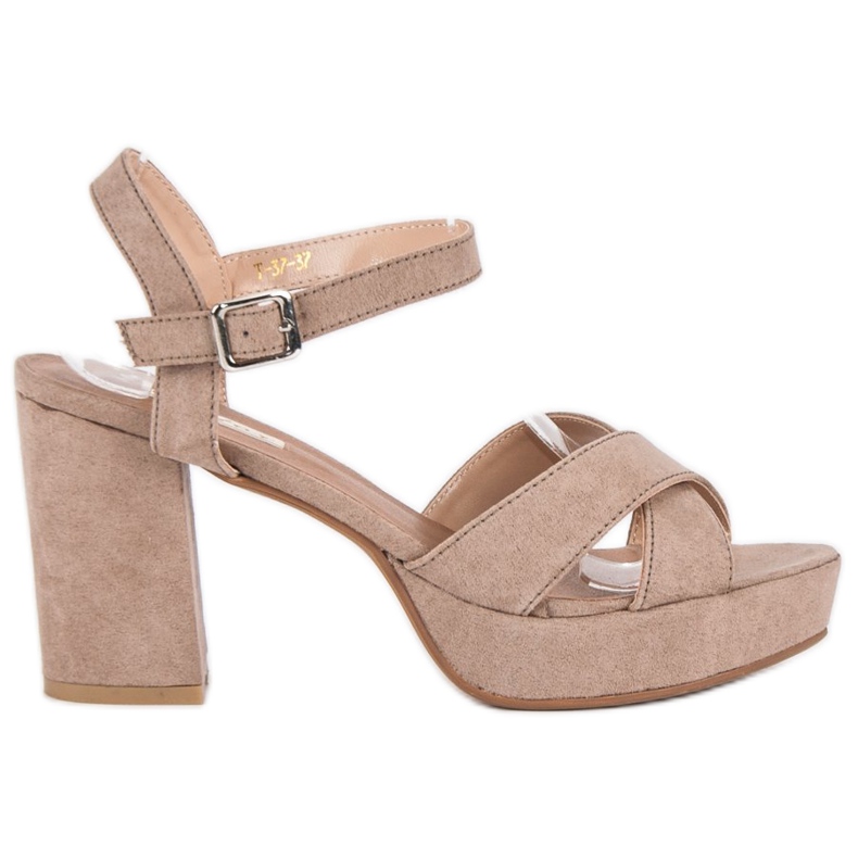 Flyfor Sandale de piele intoarsa cu toc inalt maro