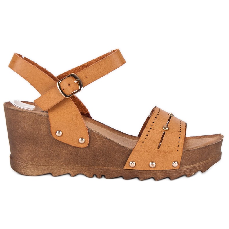 Sandale cu pană camel maro