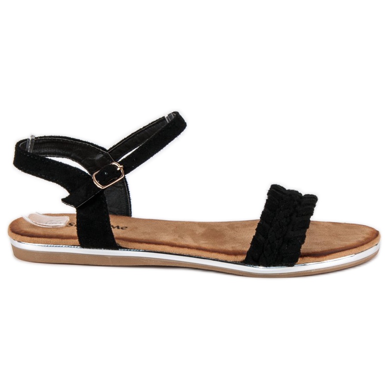 Super Me Sandale plate din piele intoarsa negru